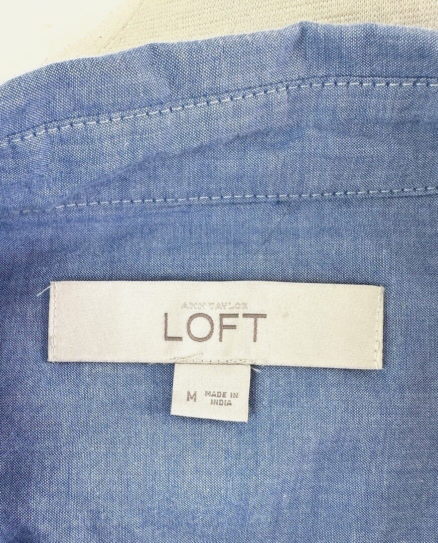 Ann Taylor LOFT Button-up Blouson Shirt MEDIUM Blue Lightweight Cotton Top