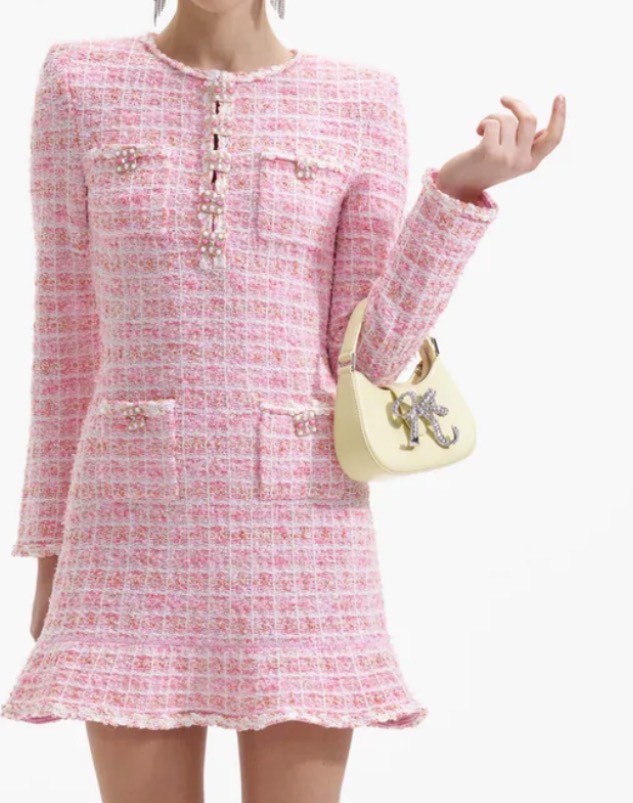 self-portrait Pink Check Knit Mini Dress size small brand new (never wear)