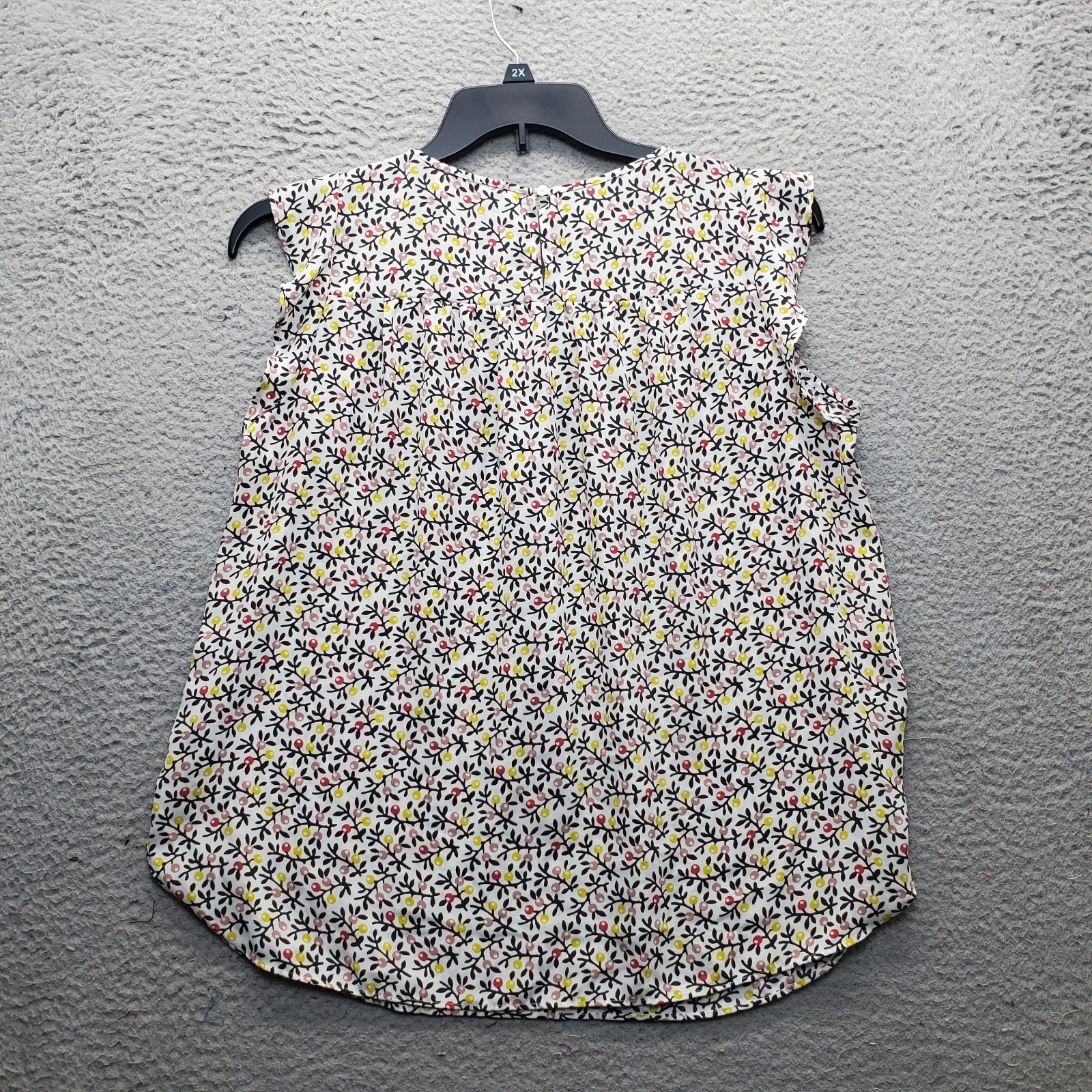 LOFT Outlet Blouse Top Womens PL Multicolor Garden Art Print Pintuck Detail Slit