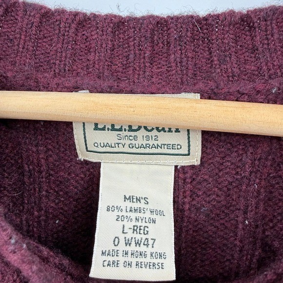 LL Bean Sweater Mens Large red Lambswool Cable Knit Grandpa Old Money Outdoor