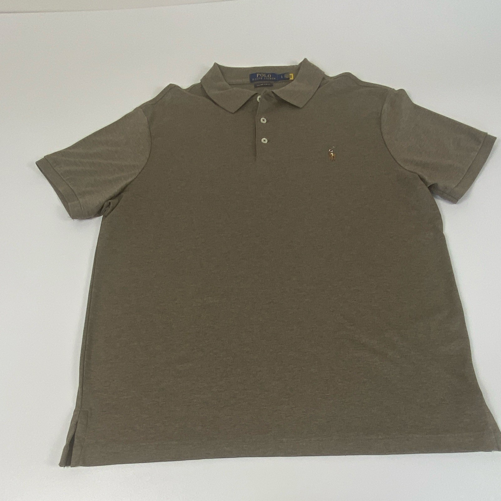 Polo Ralph Lauren Men’s L Brown Solid Cotton custom slim fit Polo Emb Log Button