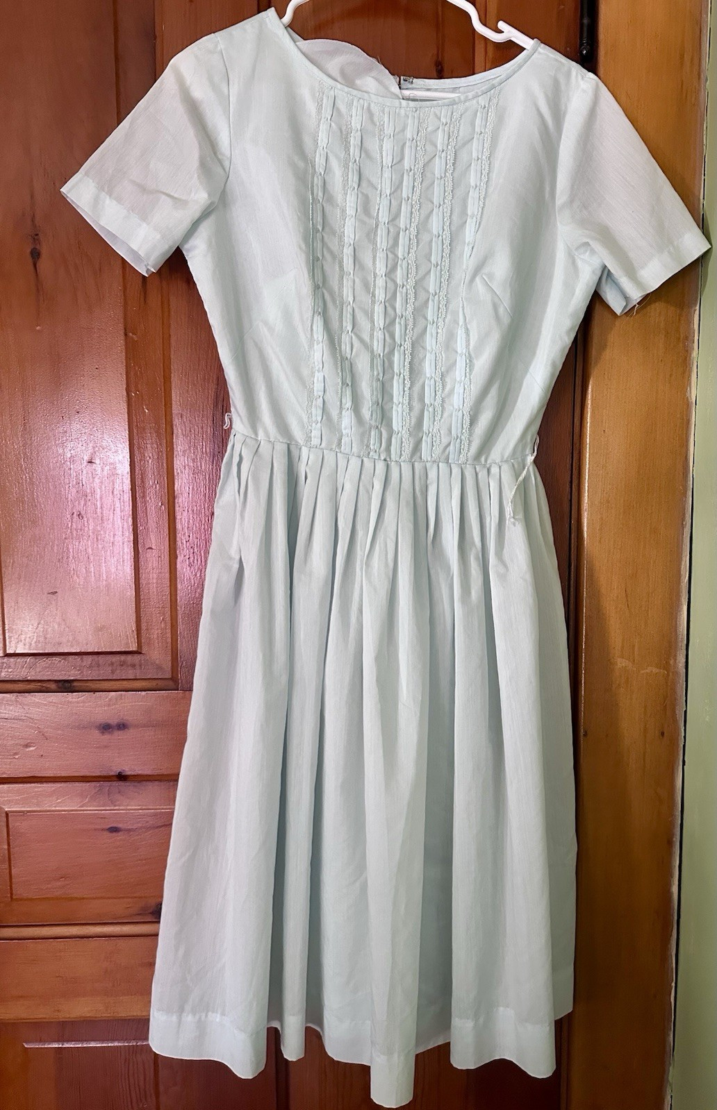 True Vintage Powder Blue Prairie Sundress S Lace Pleated Short Sleeve Zip