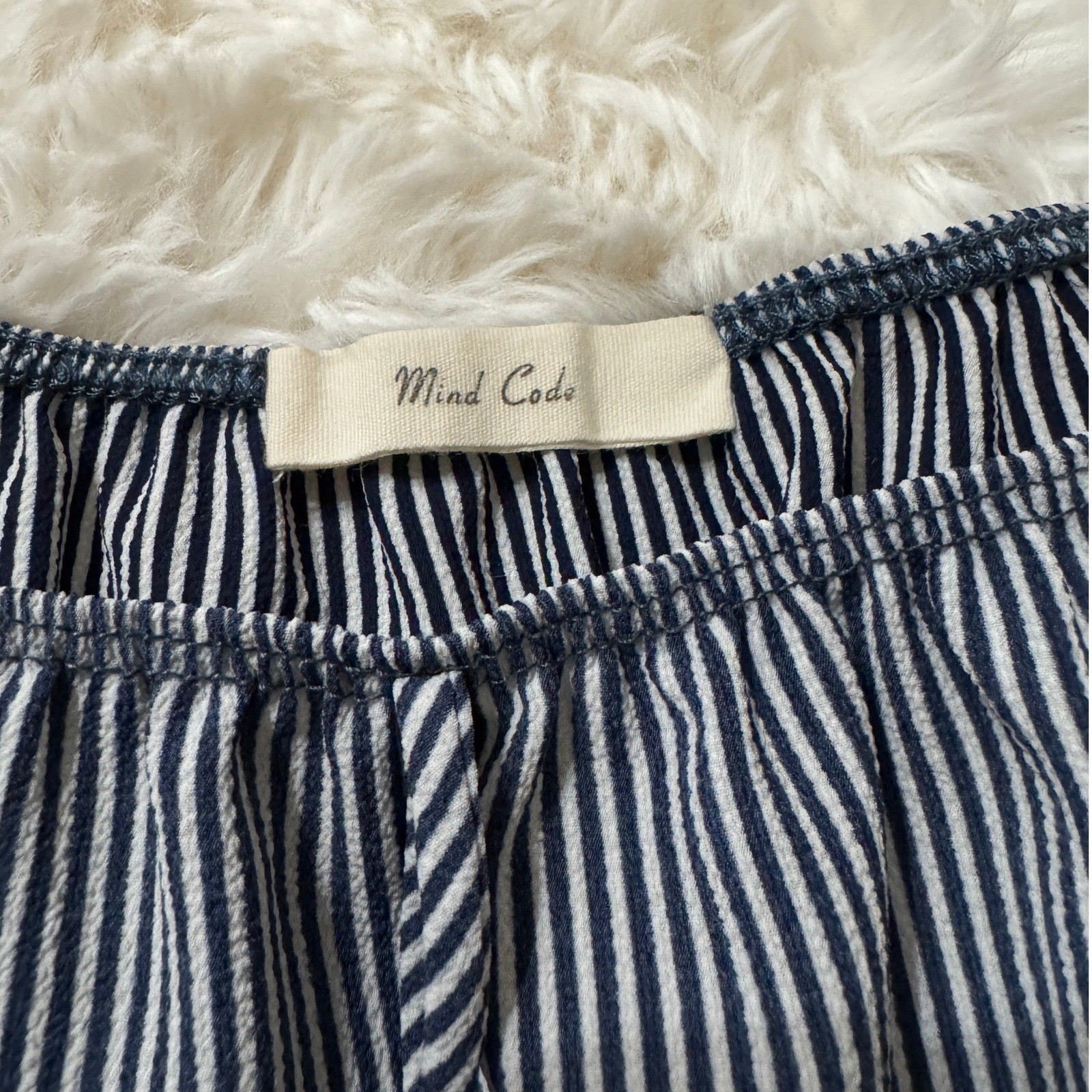 Mind Code Womens Navy White Striped Off Shoulder Boho Blouse Top Size M P211
