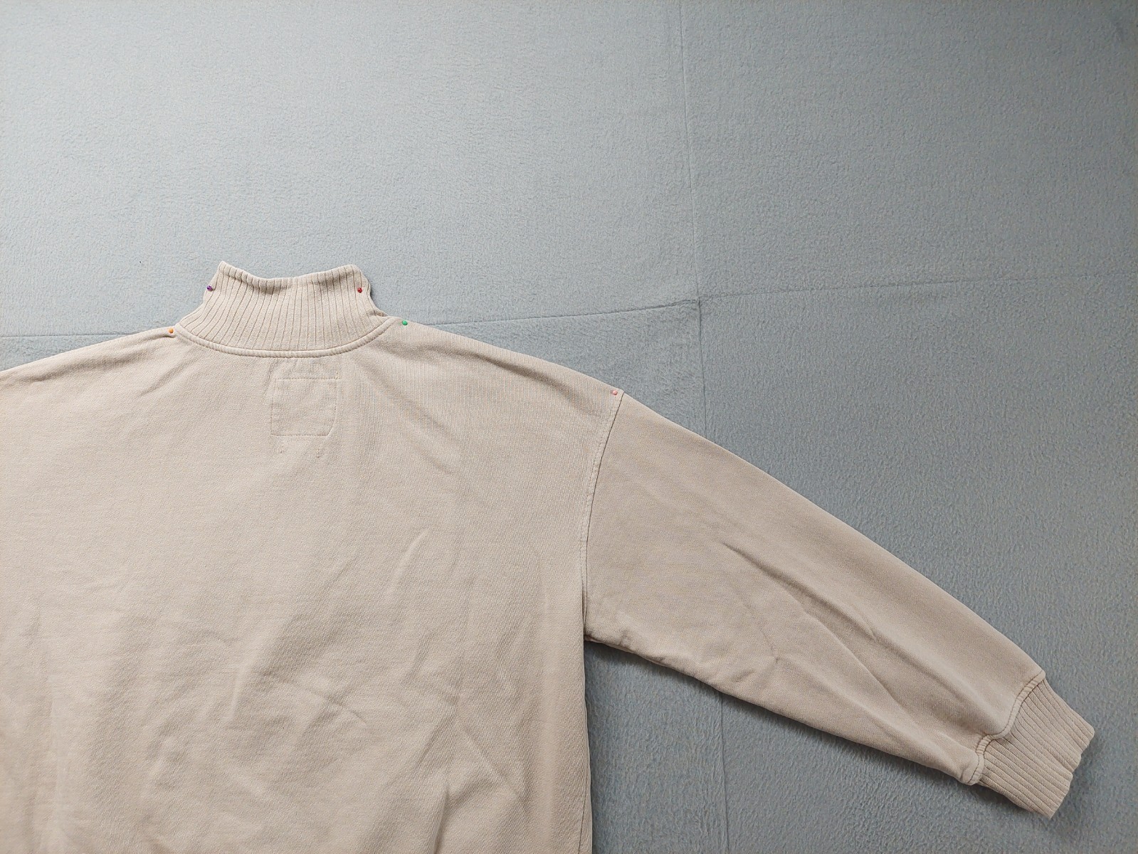 C&C California Women Sweatshirt L Beige Mock Neck 1/2 Zip Kangaroo Pocket Casual