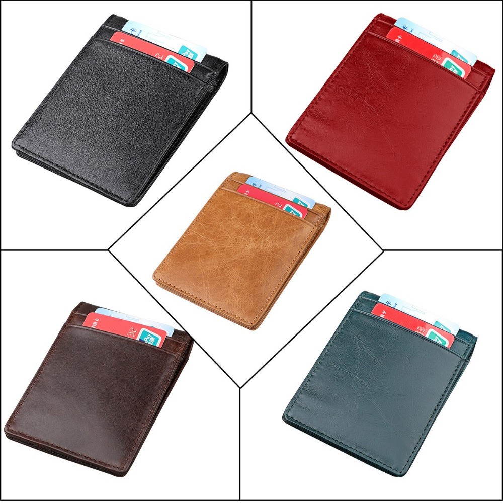 Men Rfid Blocking Leather Slim Card Wallet Bifold Front Pocket with Money Clips