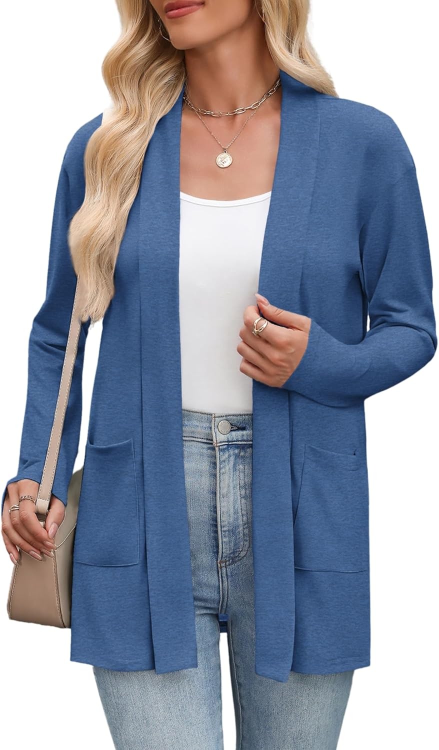 Women’s Lightweight Open Front Cardigan Sweater Casual Loose Knit with Pockets