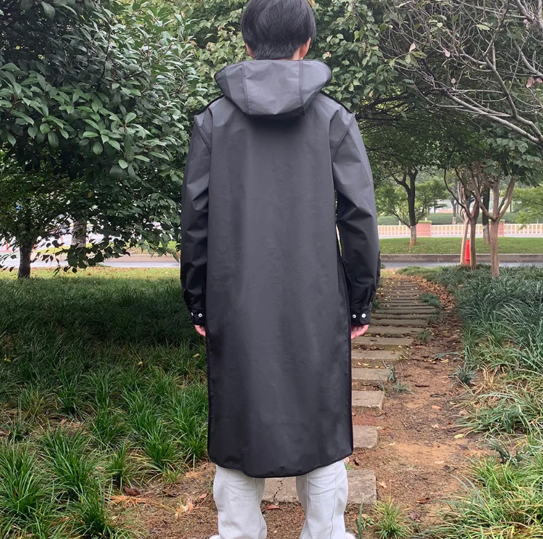 Men Black Waterproof Long Raincoat Hooded Trench Jacket Outdoor Hiking Rain Coat