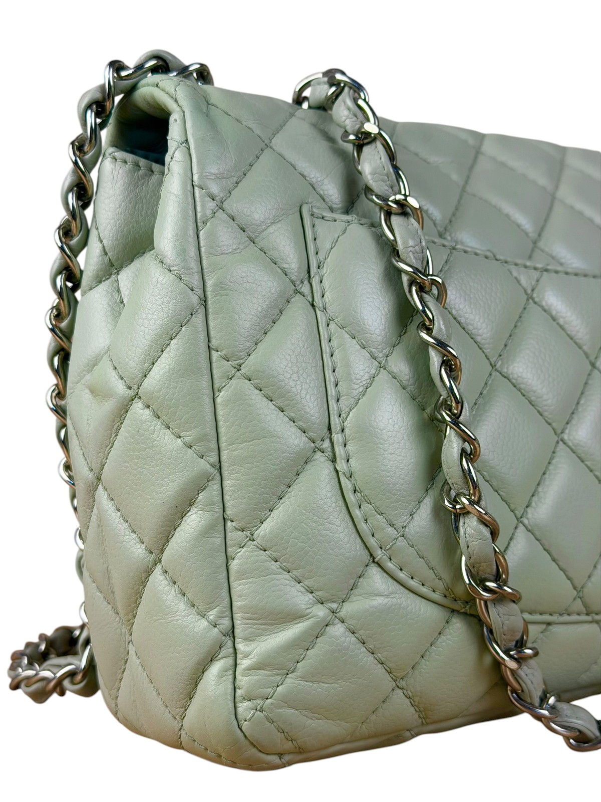 Size OS – Chanel Light Sage Green Medium Classic Flap Shoulder Bag 2008 / Pre-Ow