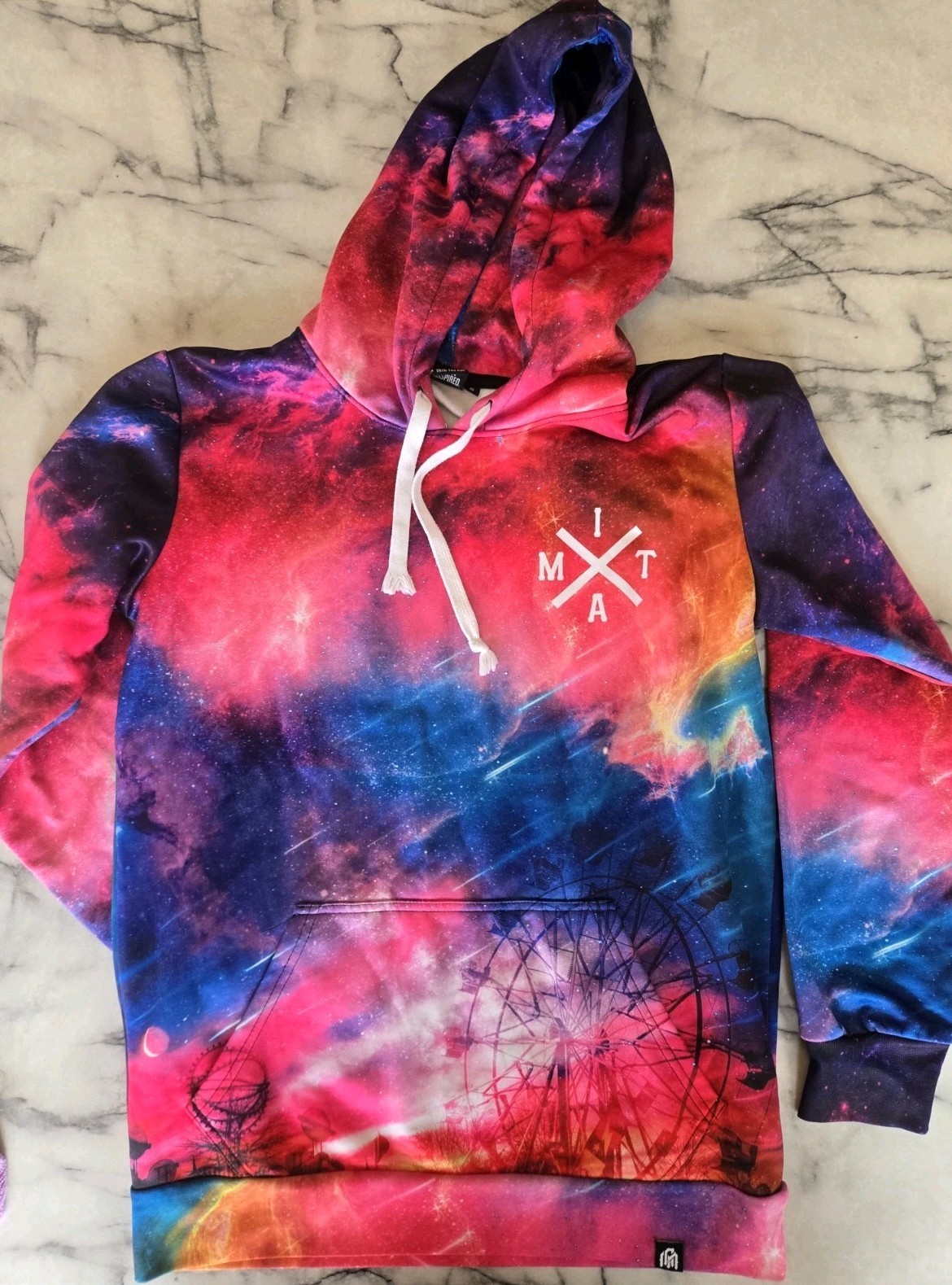INTO THE AM Unisex Small Festival Galaxy All Over Print Pullover Hoodie New