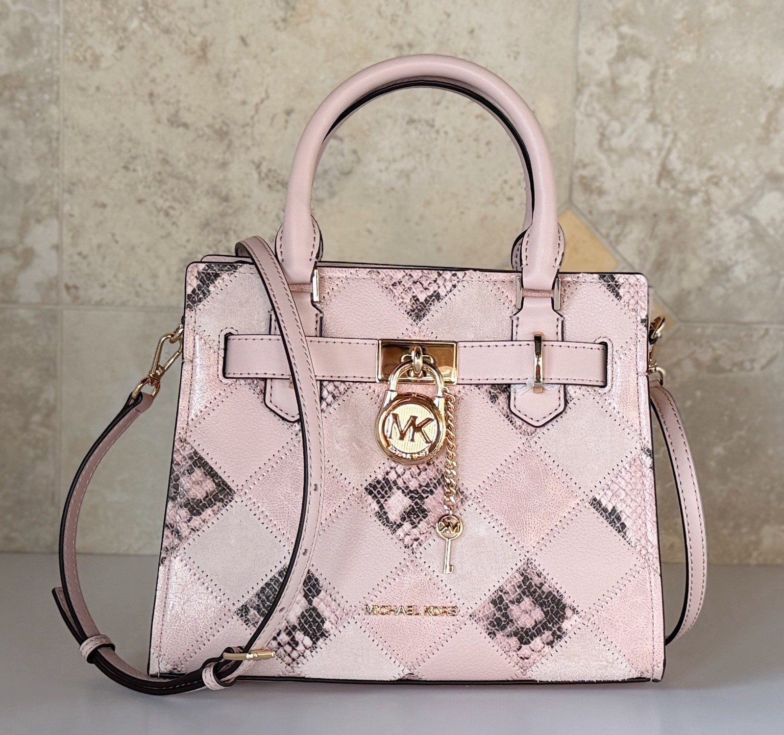 Michael Kors Hamilton Small Satchel Shoulder Crossbody Bag Exotic Pink Multi