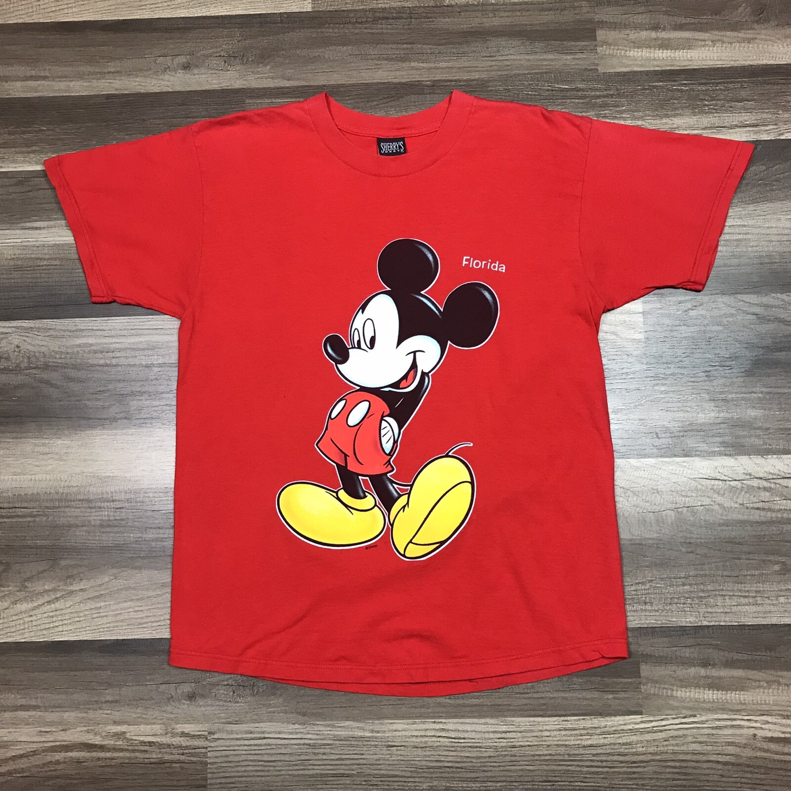 Vintage Mickey Mouse Disney Florida Sherry’s Best Single Stitch Red Shirt Sz L