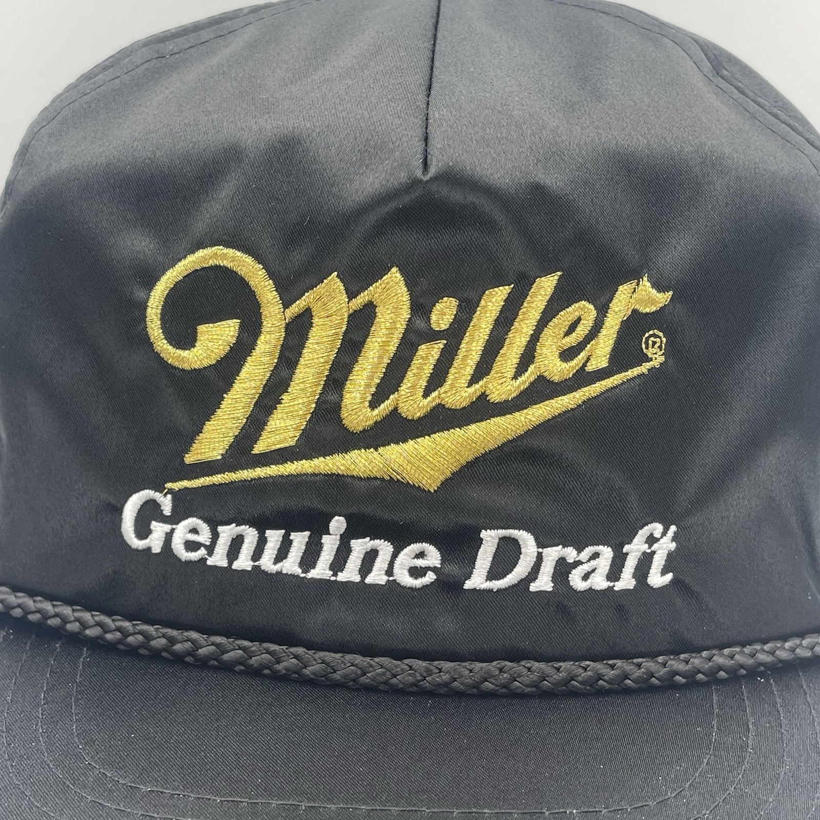 Vintage Miller Genuine Draft SATIN Snapback Hat Cap Rope Beer 90s NEW OLD STOCK
