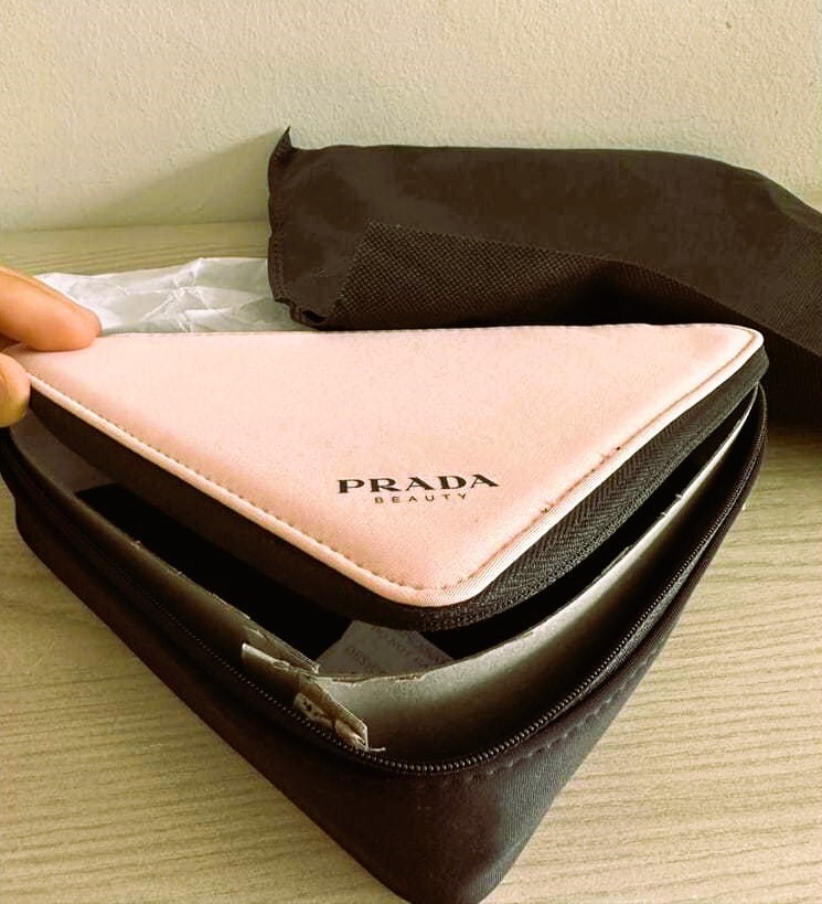 Prada Triangle Clutch Bag Cosmetic Pouch Pink & Black NWT