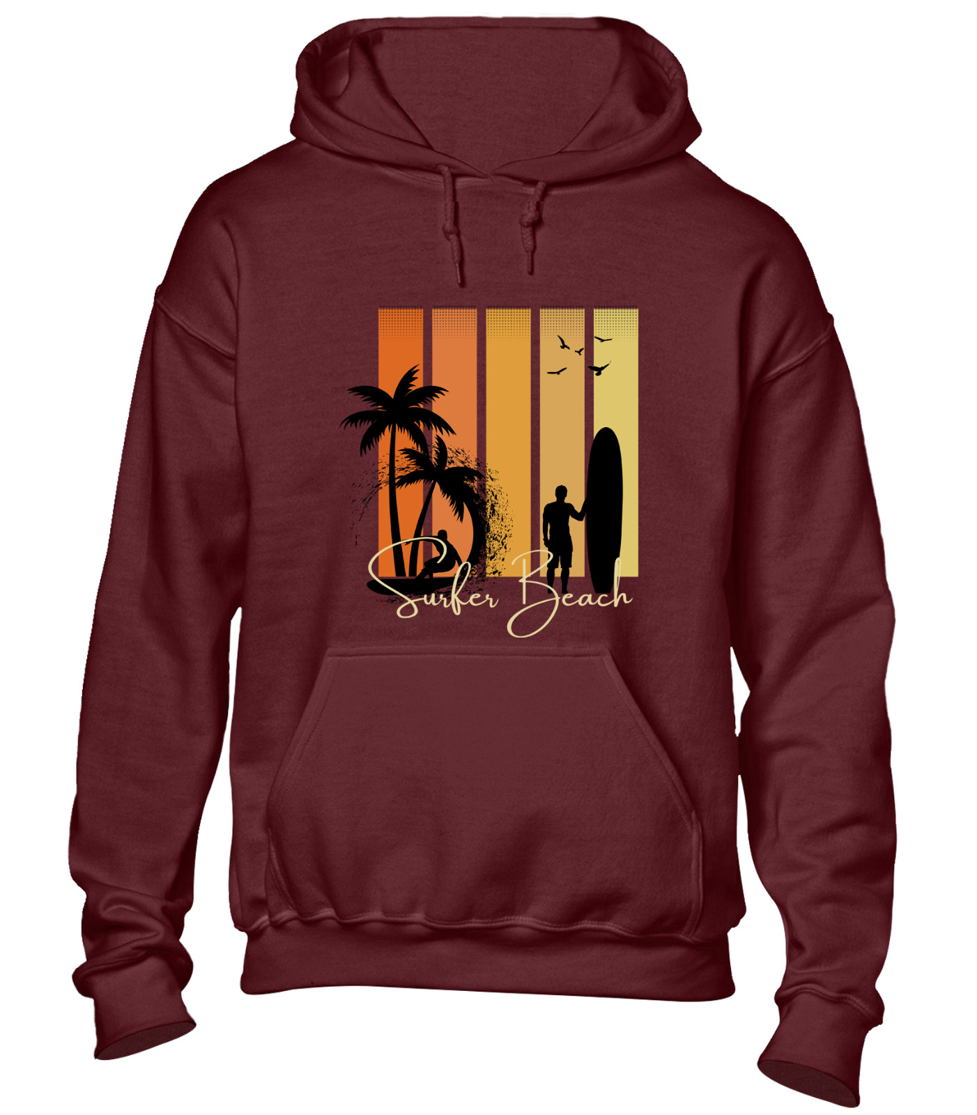 SURFER BEACH SILHOUETTE HOODY HOODIE CASUAL SUMMER HOLIDAY CLOTHING FUNNY TOP