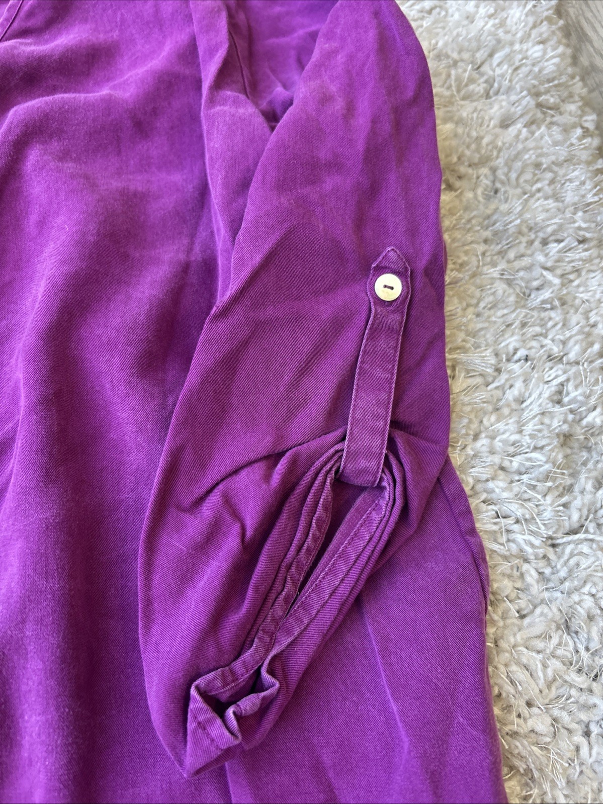 Soft Surroundings Button Down Shirt, Purple Three-Quarter Sleeves 100% Tencil PM