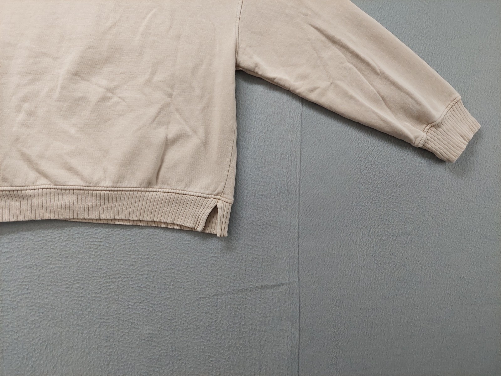 C&C California Women Sweatshirt L Beige Mock Neck 1/2 Zip Kangaroo Pocket Casual