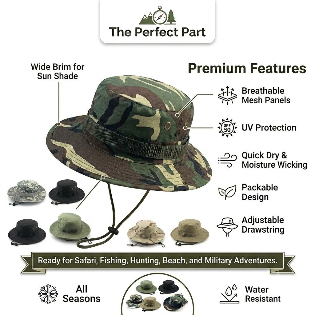 Boonie Bucket Hats Outdoor Fishing Hunting Wide Brim Mesh Camo Safari Sun Cap