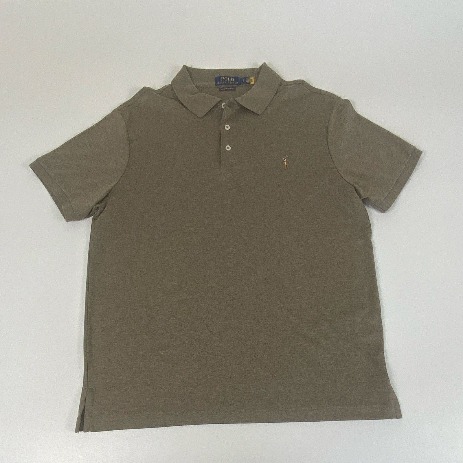 Polo Ralph Lauren Men’s L Brown Solid Cotton custom slim fit Polo Emb Log Button