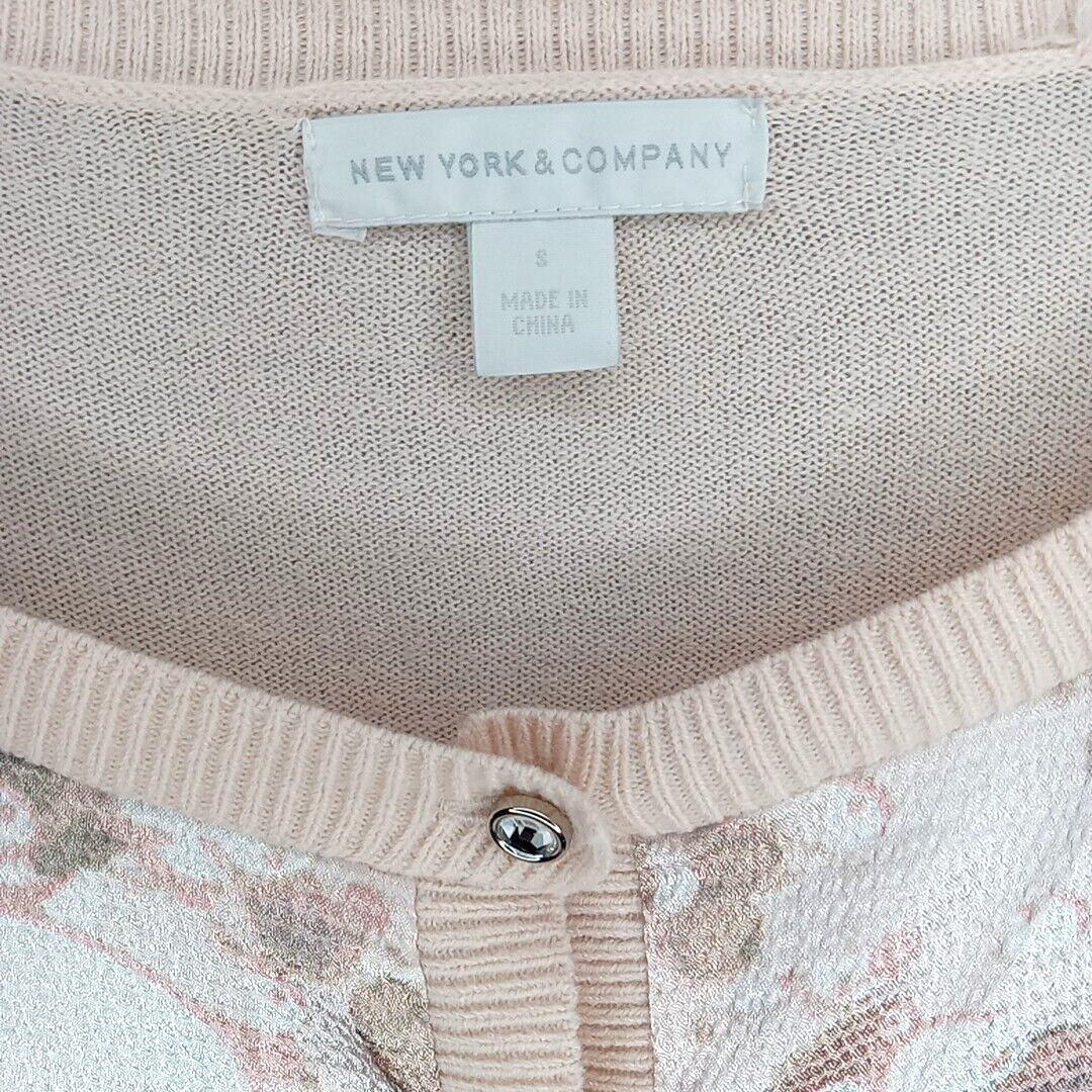 NY&Co Rhinestone Button-Up Cardigan Sweater Womens Size S Beige Lightweight