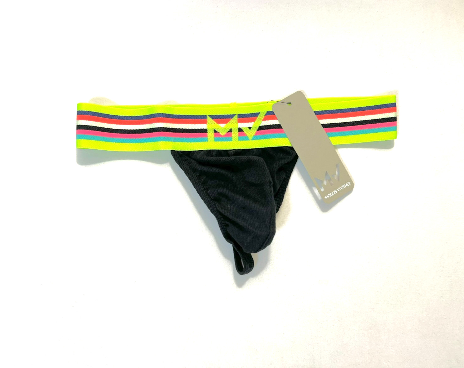 Modus Vivendi Size M Ribbed Cotton Peace T-Back Thong – Black/Multi Color