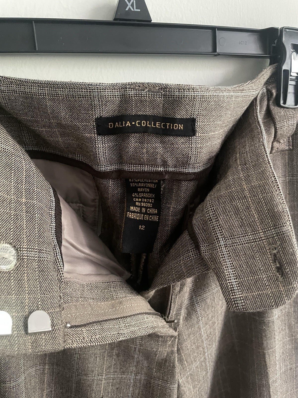 Dalia Collection Women’s Brown Plaid Straight Leg Dress Pants Button Pockets