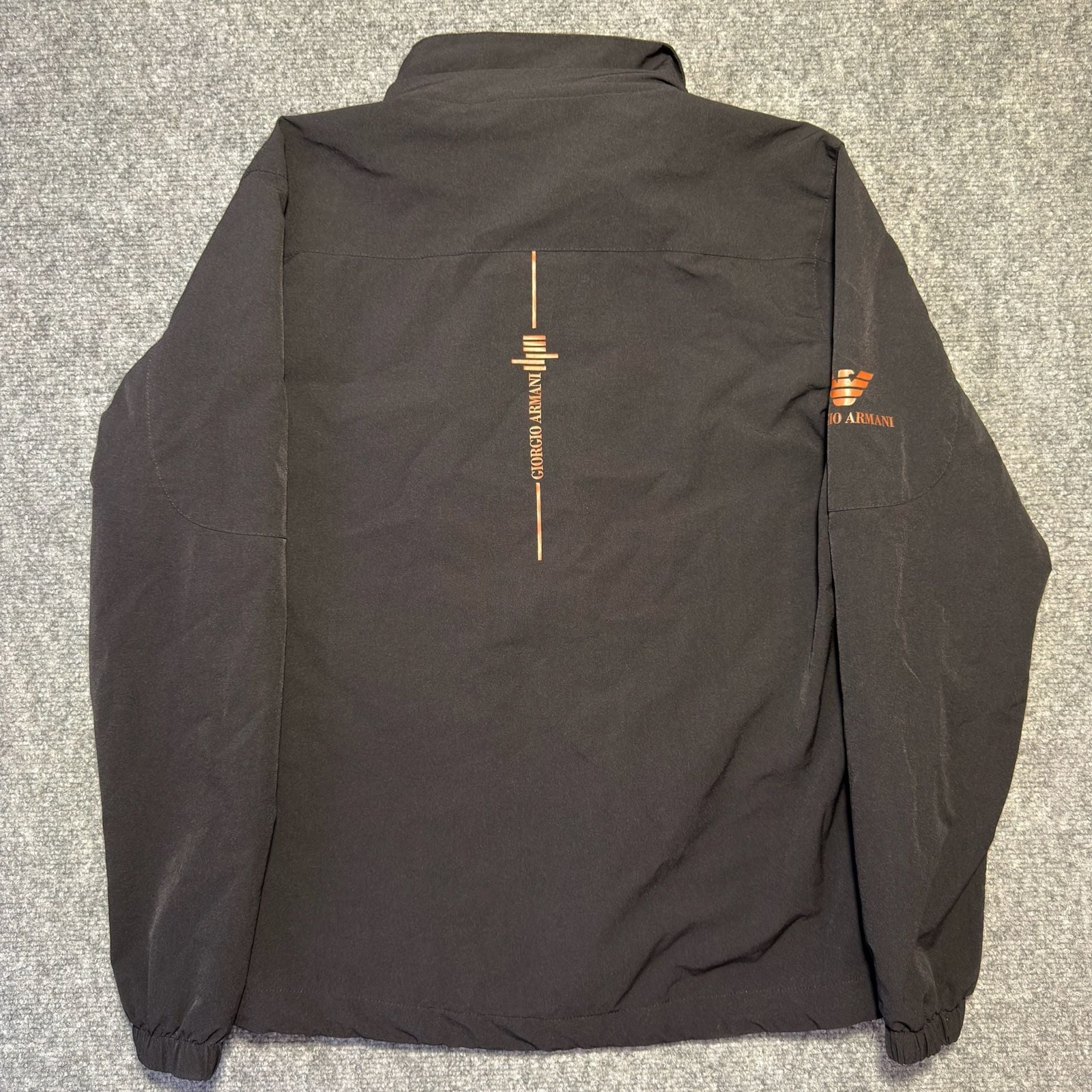 Giorgio Armani Men’s Black Full-Zip Lightweight Jacket with Orange Logo Detail