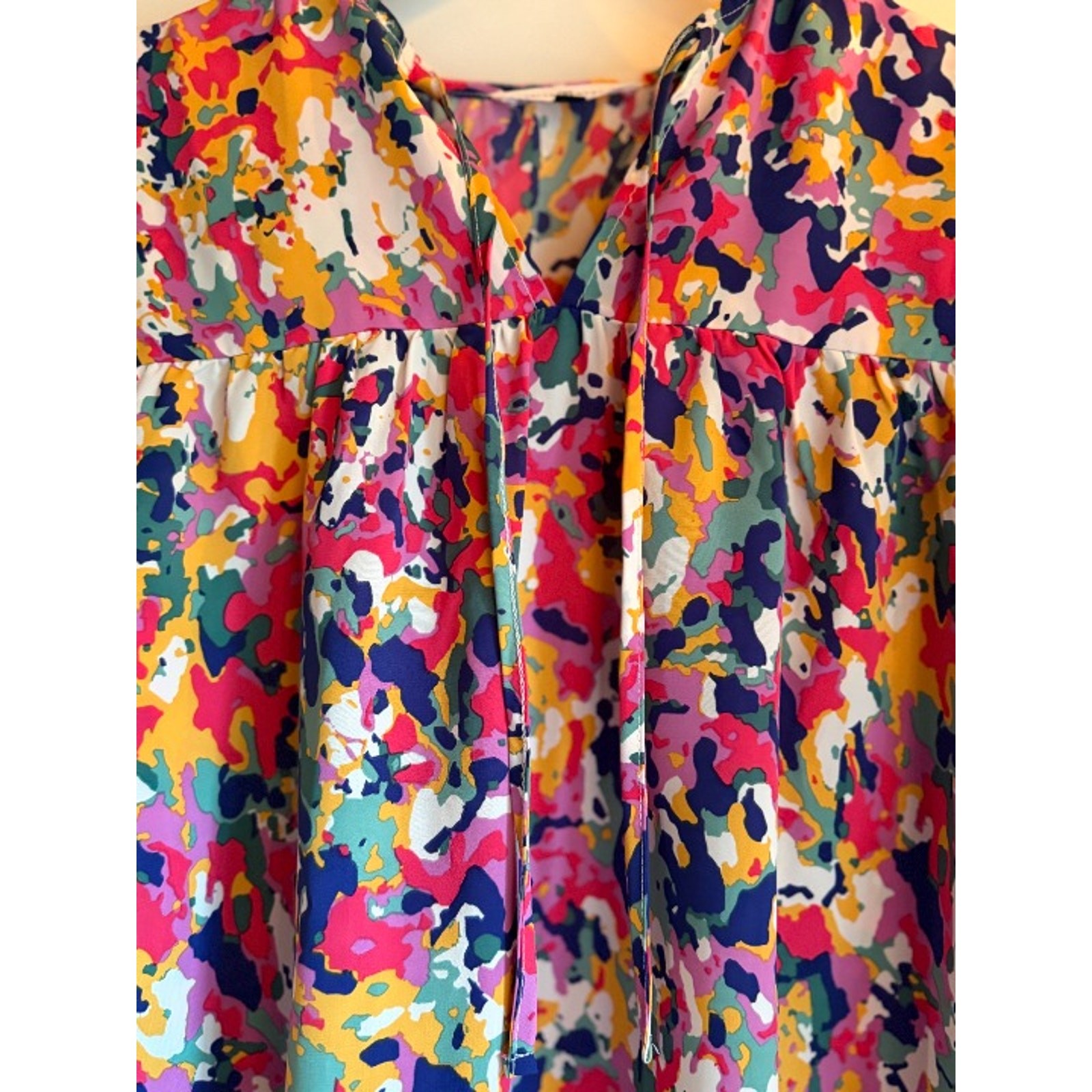 Michelle McDowell Colorful Abstract Ruffle Sleeve Blouse Size Small