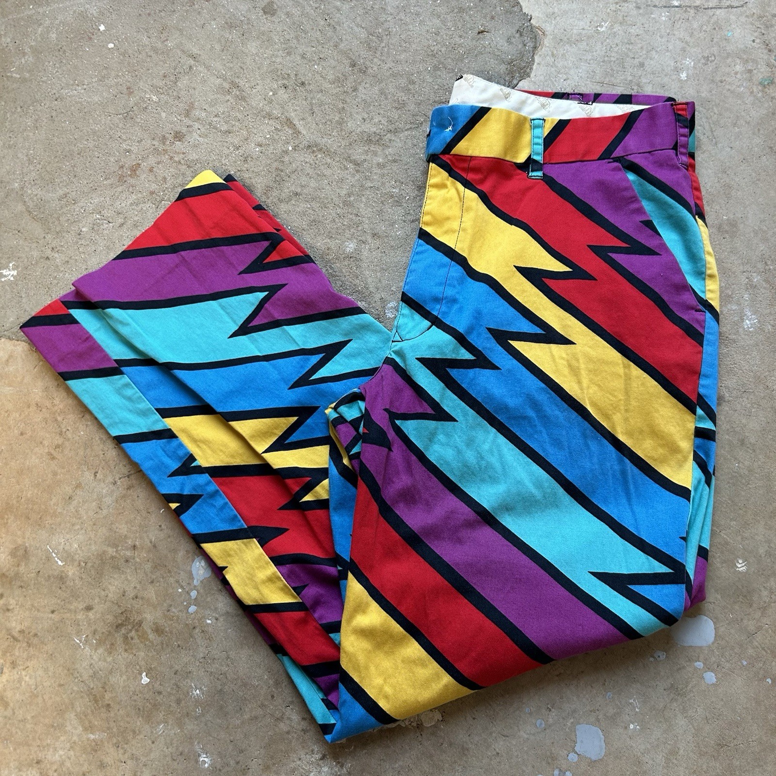 Loudmouth Golf Chino Straight Leg Pants Geometric Multicolor Abstract Size 34×28