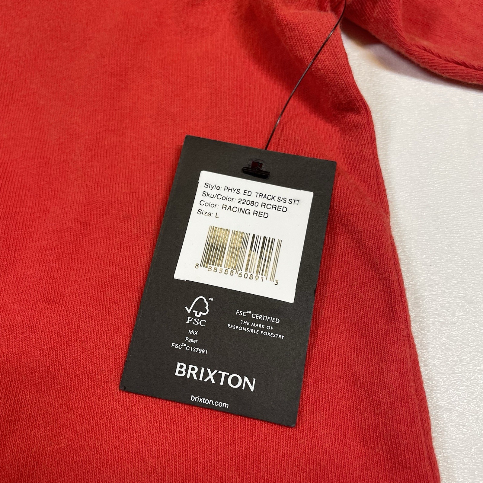 Brixton Shirt Men’s Large Red Phys. Ed. Track Short Sleeve Tee NEW
