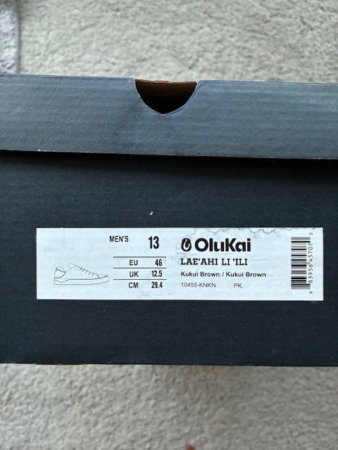 OluKai Lae‘ahi Lī ‘Ili Men’s Leather Sneakers Kukui Brown 12.5 US NEW IN BOX