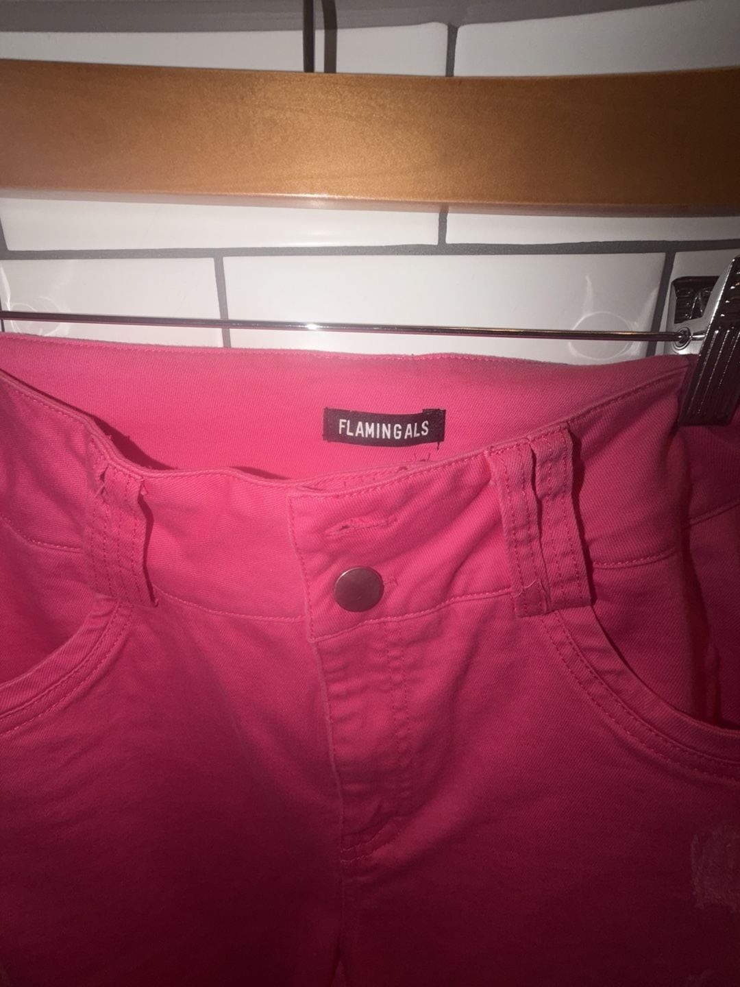 Flamingals High-Rise Distressed Hot Pink Denim Crop Jeans