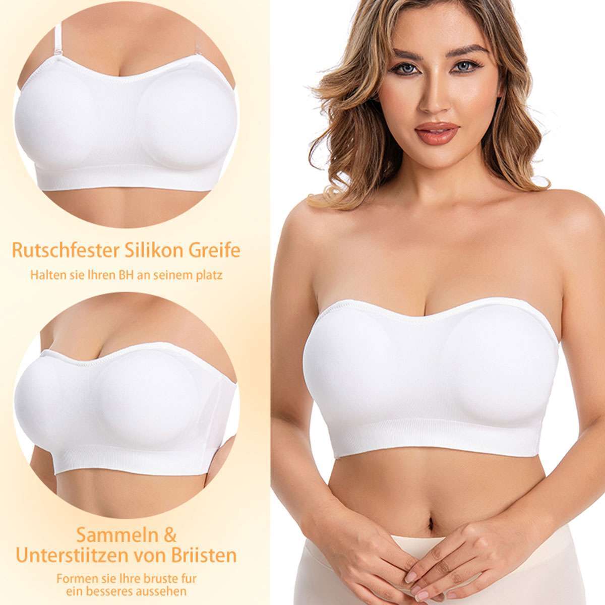 Women Padded Tube Top Bra Seamless Bandeau Strapless Bralette Stretch Intimates