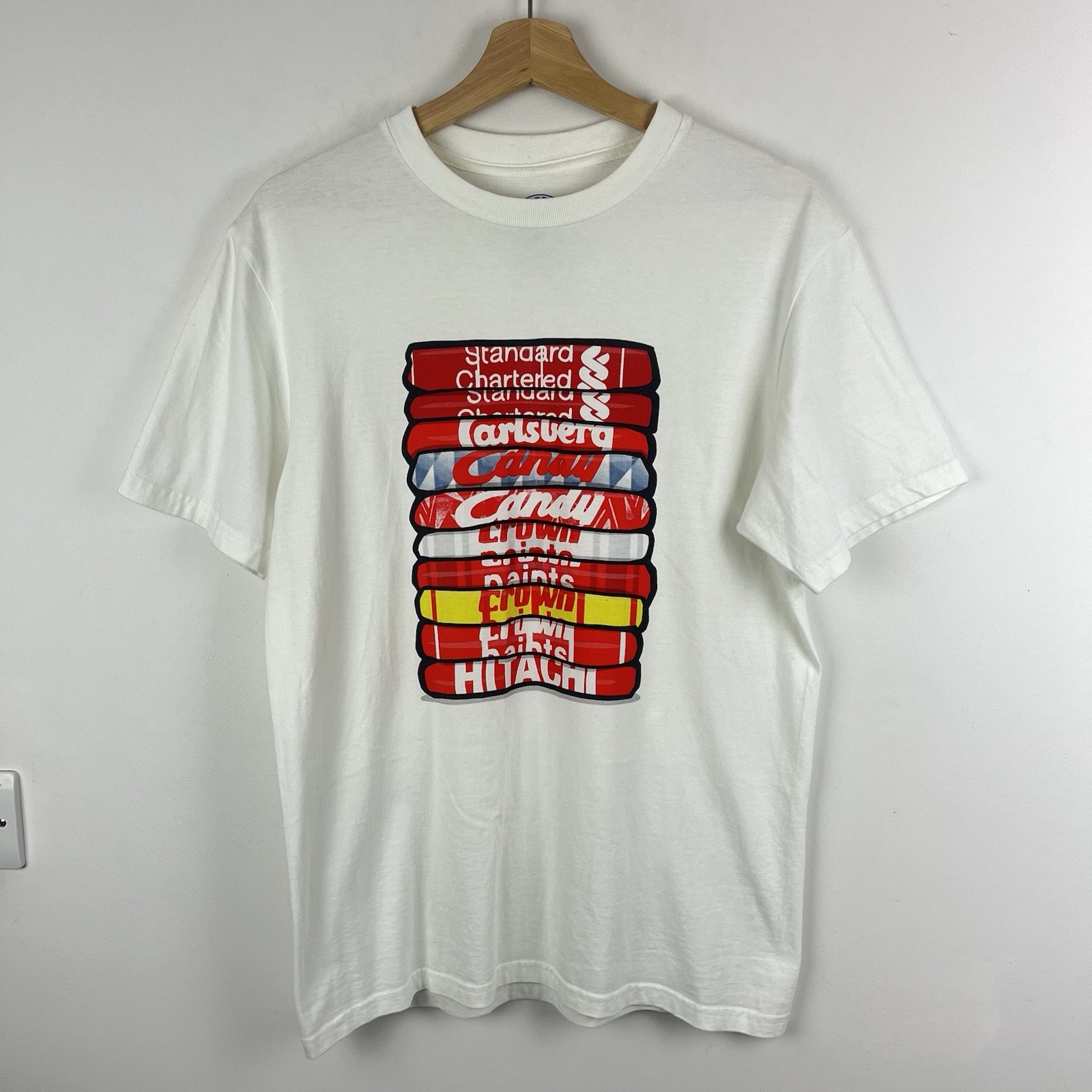 Liverpool FC T-Shirt Mens Medium White Graphic Football Shirt Iconic Retro