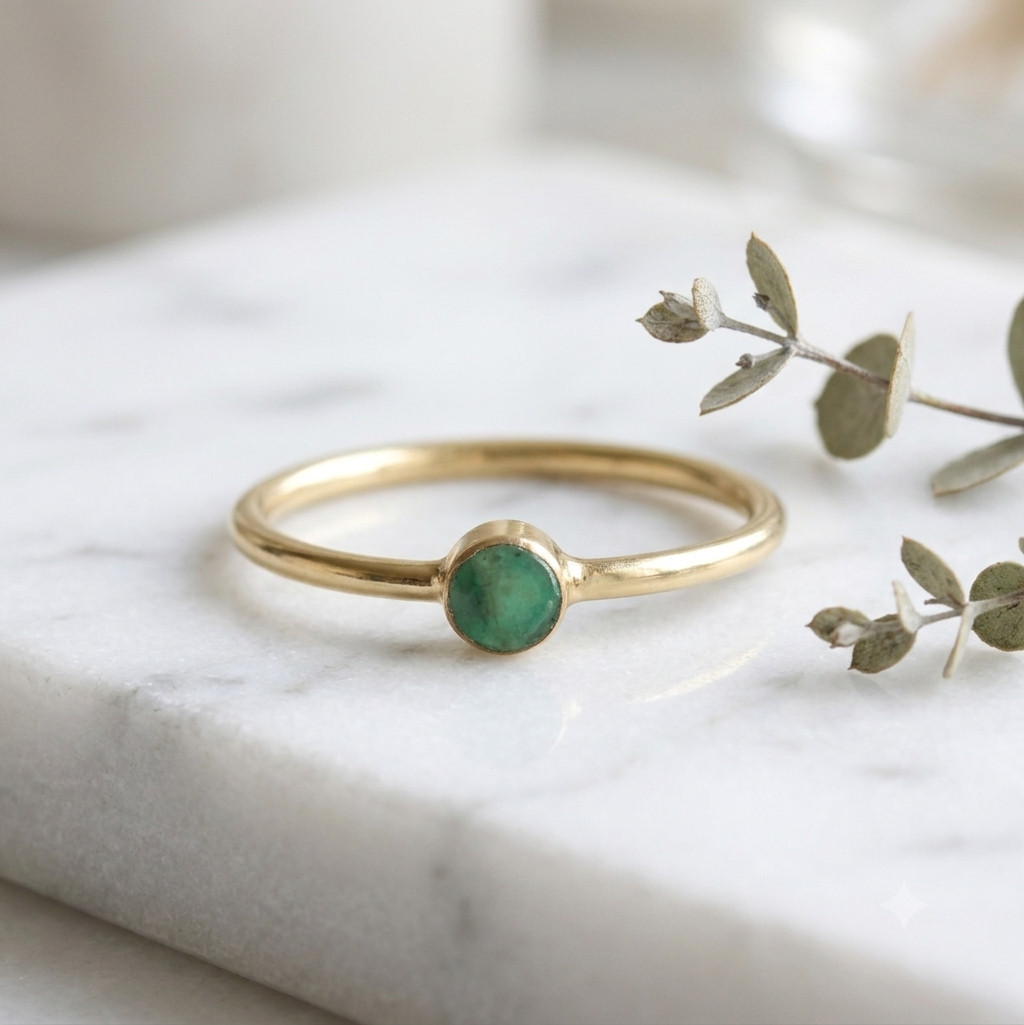 Lab created 925 Sterling Silver Gold Plated Lab Created Emerald Bezel Ring