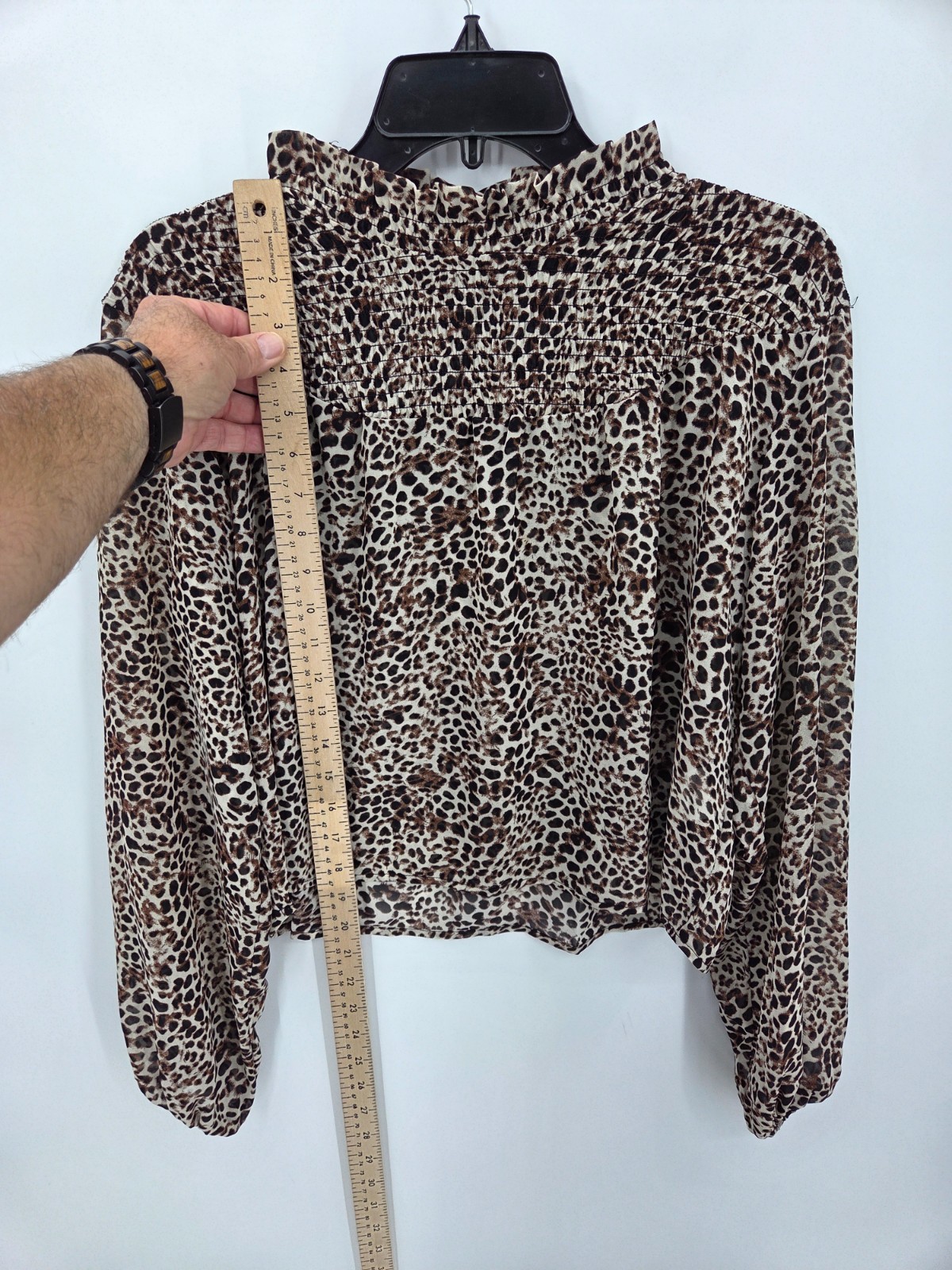 MinkPnk Blouse Womens Medium Brown Animal Print Smocked Boho Popover Top