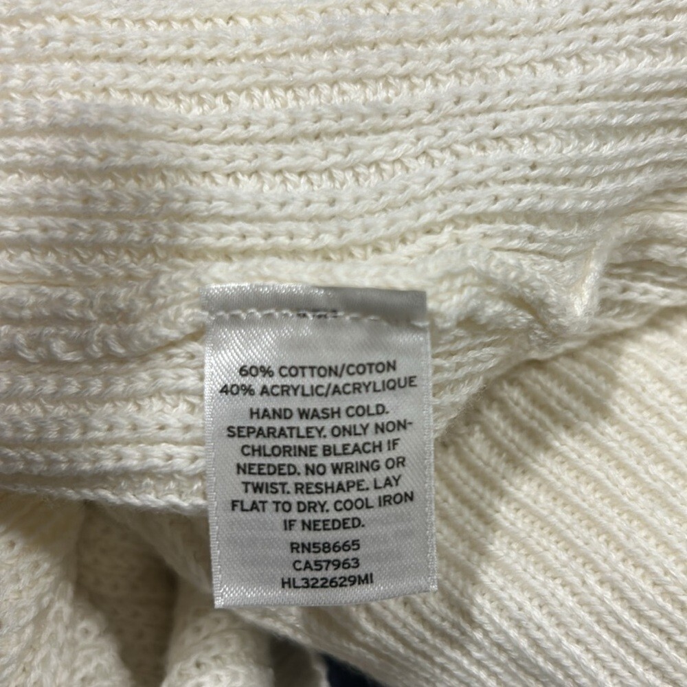 TROUVE Women’s White w Blue Trim Varsity LS Open Front Dorset Cardigan Large