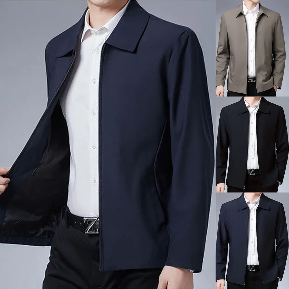 Men Turn-down Collar Coat Jackets Tops Business Autumn Spring Zipper Outwear【ML】
