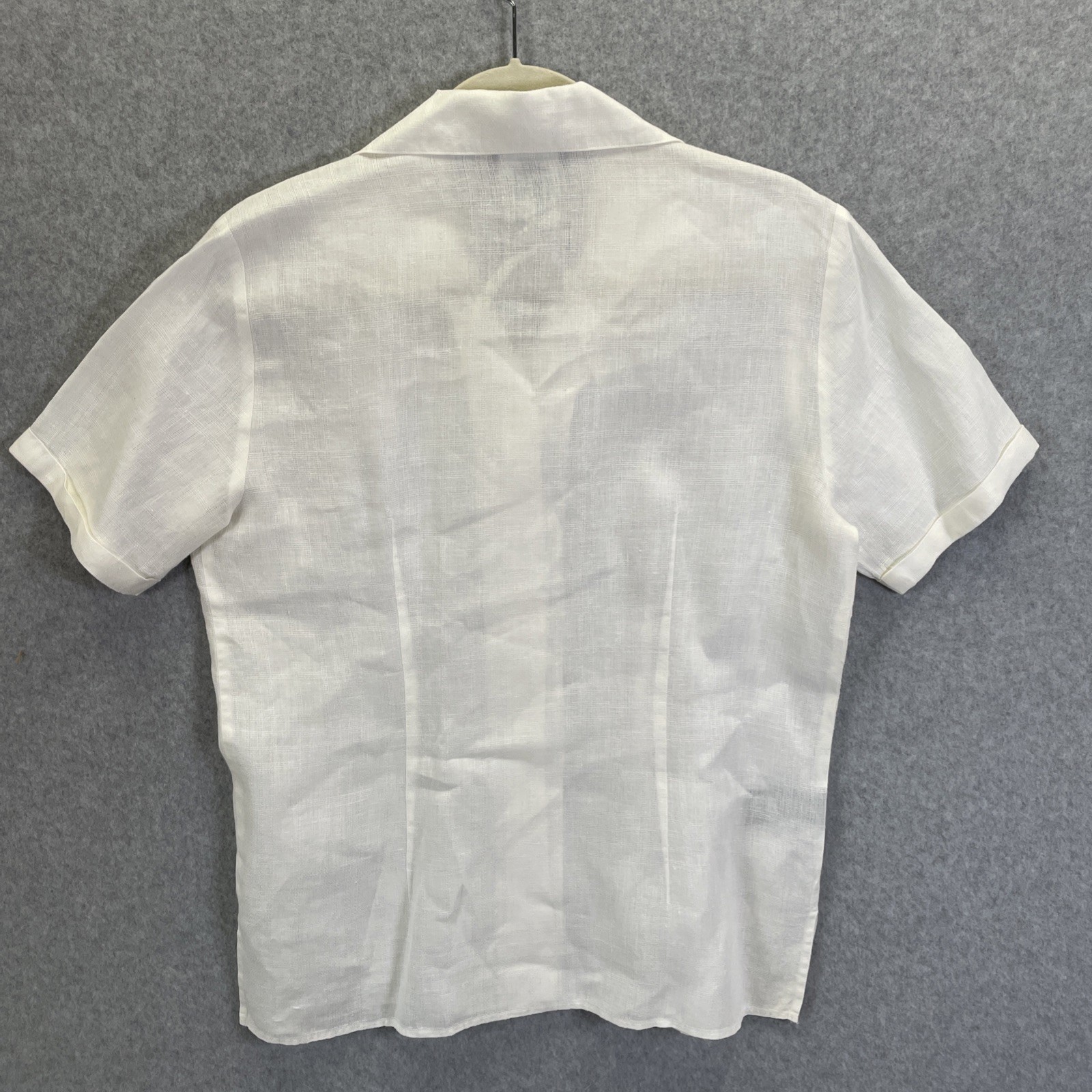 Lauren Ralph Lauren Womens Sz 8 White Linen Short Sleeve Button Up Shirt Logo