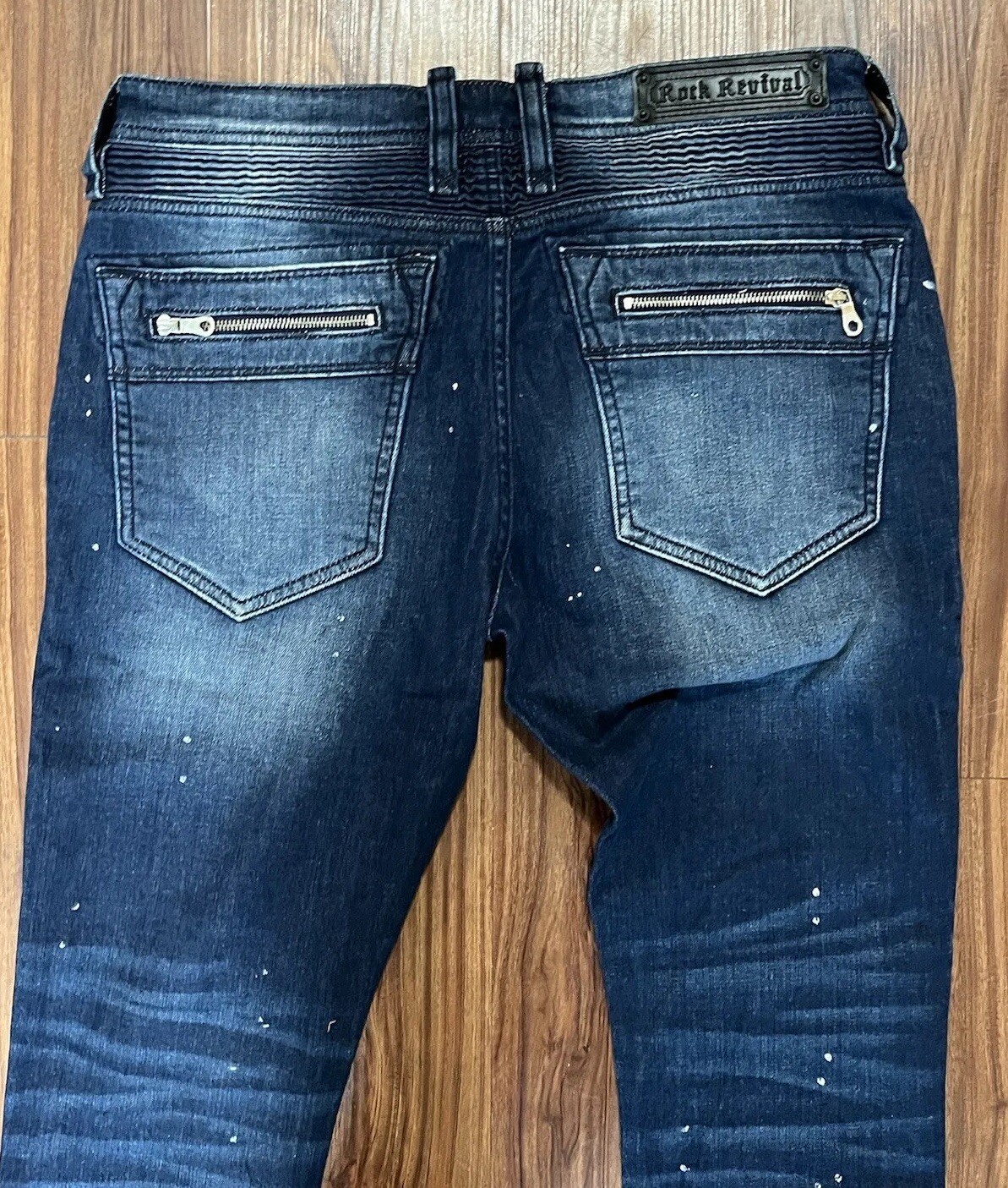 Rock Revival Moto Distressed Rip Zipper Vaclar Jeans RR Motorcycle Biker 32×31