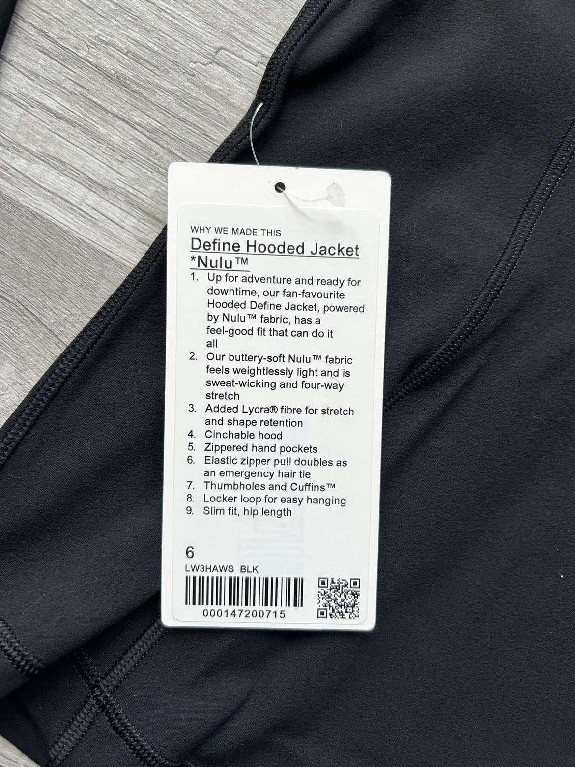 Lululemon Define Jacket Hooded Nulu Full Zipper Black Size 6 Small