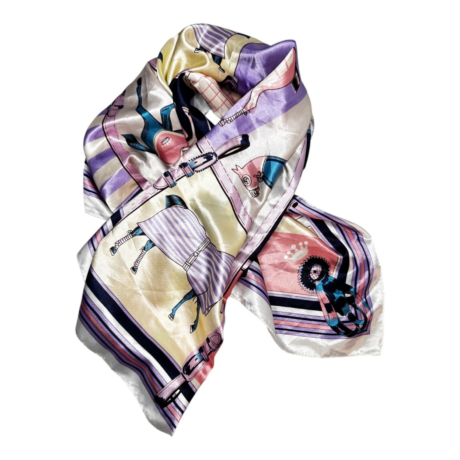 Unbranded Equestrian Square Scarf 35in Multicolor Horse Print Vintage Style