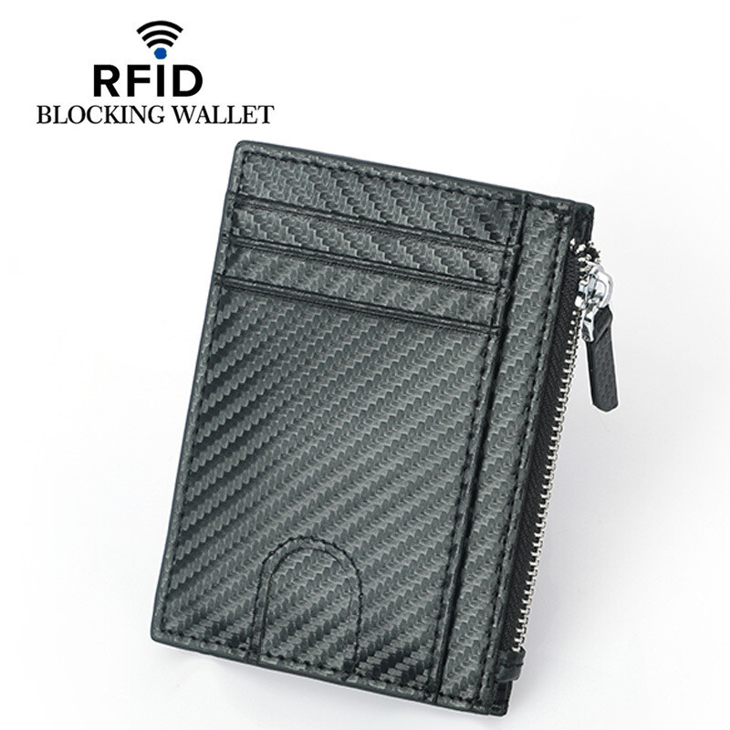RFID Blocking Zipper Slim Wallet Card Holder Coin Purse Wallet for Men Women