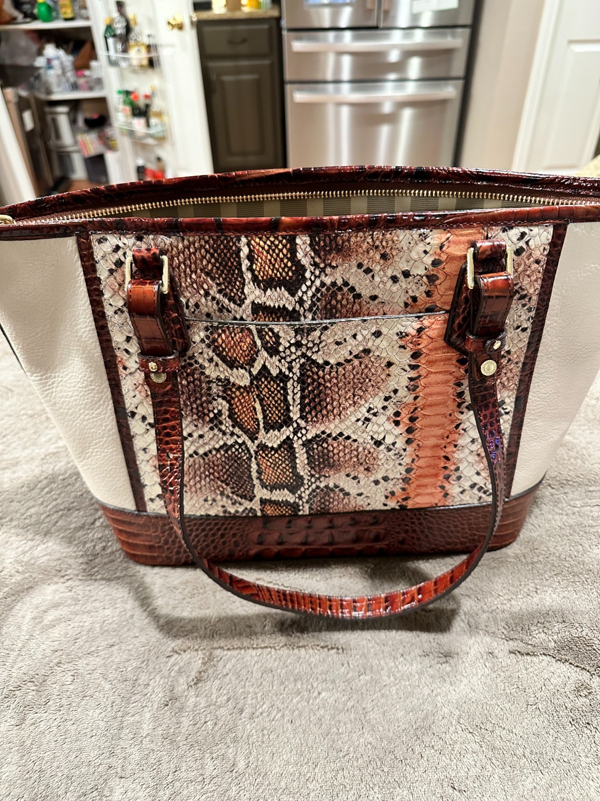 New BRAHMIN Medium Asher leather tote/shoulder bag in Melon Fisher Tri-Texture
