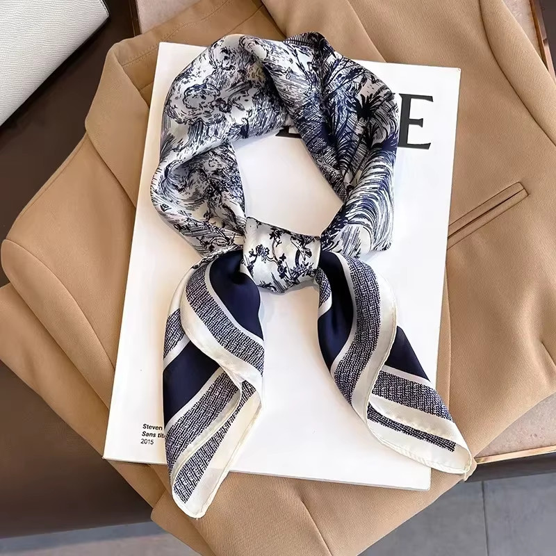 Luxury Design Print Silk Square Scarf Women Soft Satin Horse Hairband Neckerchie