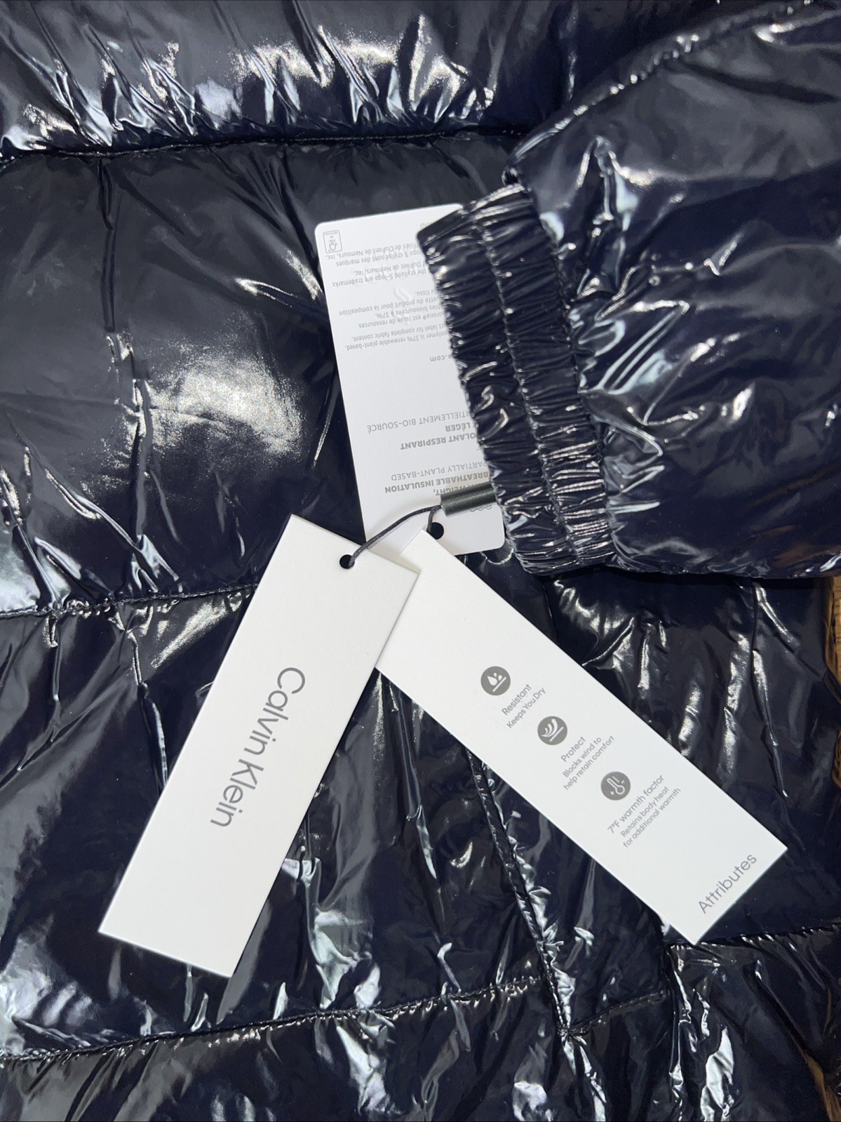 $225 NWT CALVIN KLEIN MENS SNAP FRONT PUFFER JACKET COAT NAVY SHINY LARGE