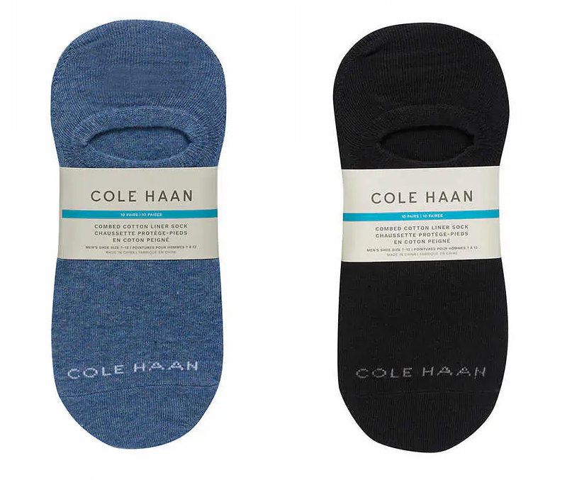 Cole Haan Men’s Combed Cotton No-Show Liner Socks 10 Pairs, Fit Shoe Size 7-12