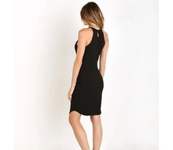 LNA Dress Small Black Double Layer Ribbed Tank Keyhole Midi Stretch Made USA