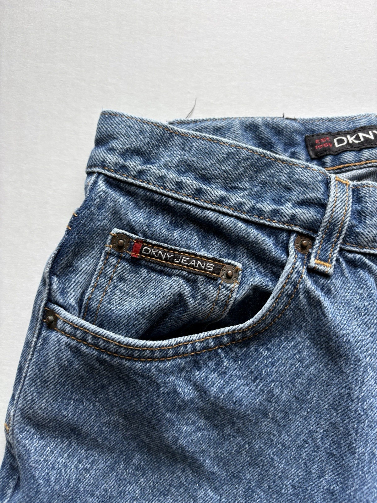 Vintage 90s DKNY Jeans Size 8 Inseam 28 Made in USA High Rise Straight Leg Blue