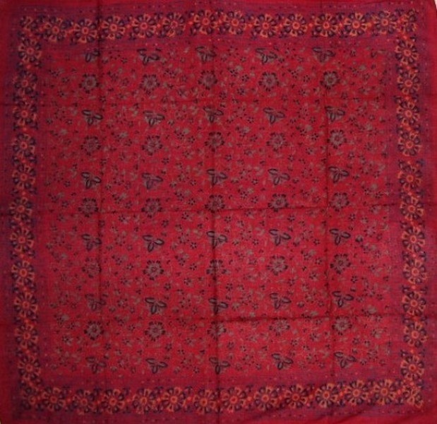 Floral Block Print Scarf Soft Light Cotton 42 x 42 Red