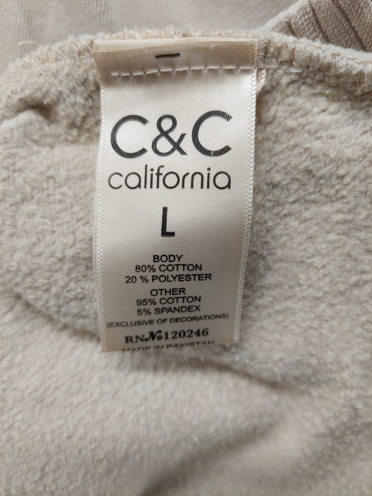 C&C California Women Sweatshirt L Beige Mock Neck 1/2 Zip Kangaroo Pocket Casual
